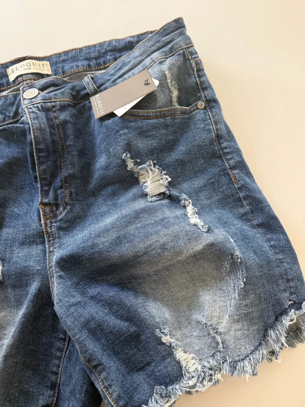 NWT Eloqui Distressed Denim Shorts
